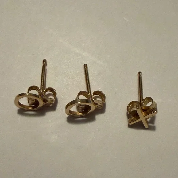Maya Brenner 14K Yellow Gold Stud Earrings Set Letters O O X 3 Earrings! - Picture 2 of 4